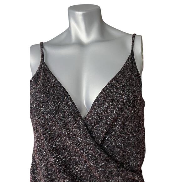 MANGO MNG Glitter Ruched Cami Red Faux Wrap Top Size Large Glam Y2k NEW NYE - Picture 2 of 7